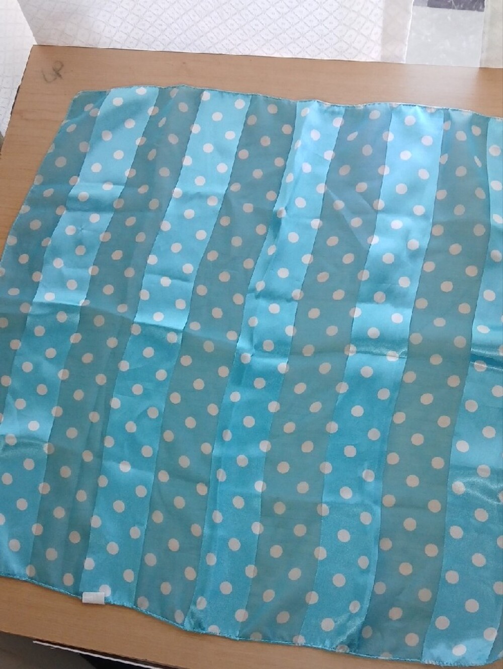 Blue And White Polka Dot Satin Scarf - Women's Accessory - Picture 2 of 3